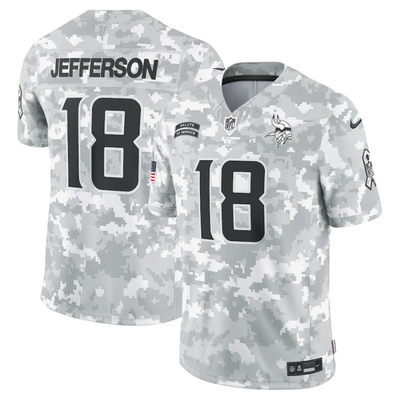 Men Minnesota Vikings #18 Jefferson Nike Arctic Camo 2024 Salute to Service Limited NFL Jersey